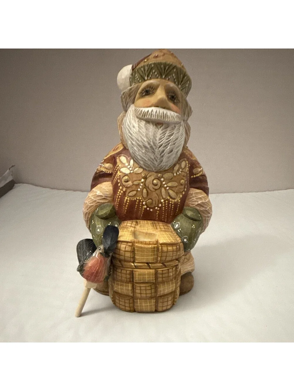 G. DeBrekht Bird Keeper Santa Figurine, Gift Giver Series, Ltd Ed 2003 Wood